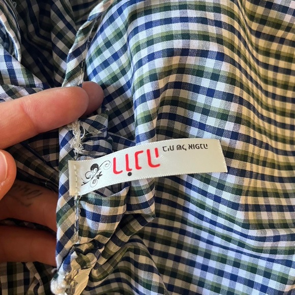 Gingham dress blue green white with pockets - Picture 5 of 5